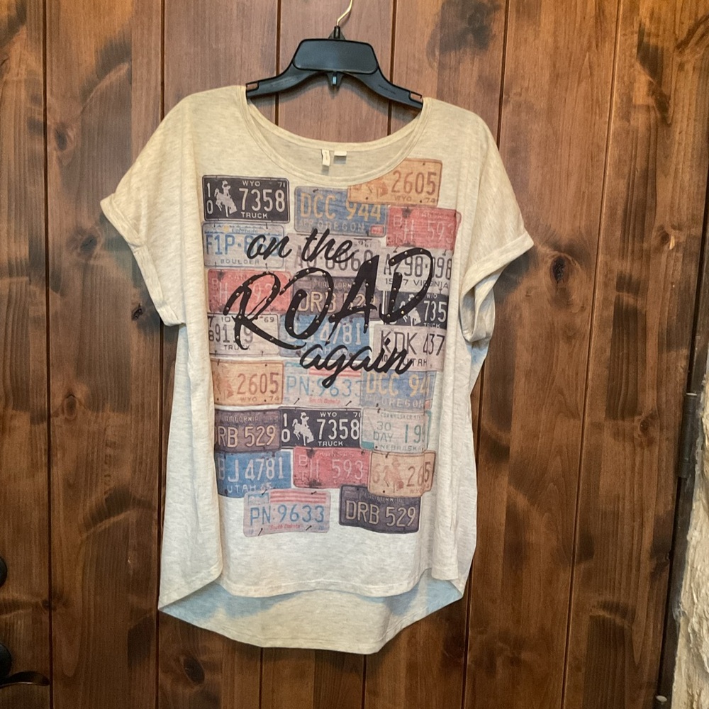 Cato Cream Short Sleeve Tee with Colorful License Plate Graphic